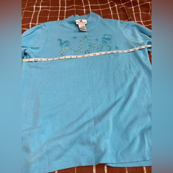 QUACKER FACTORY Blue Beaded Sequins Christmas Holiday Pullover Sweater Size L - Picture 7 of 11